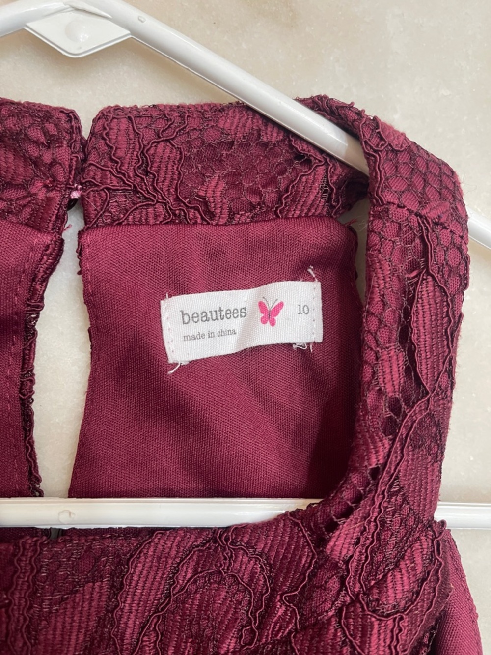 Beautees Burgundy Lace Halter Dress with Embroidered Waistband - Picture 3 of 4